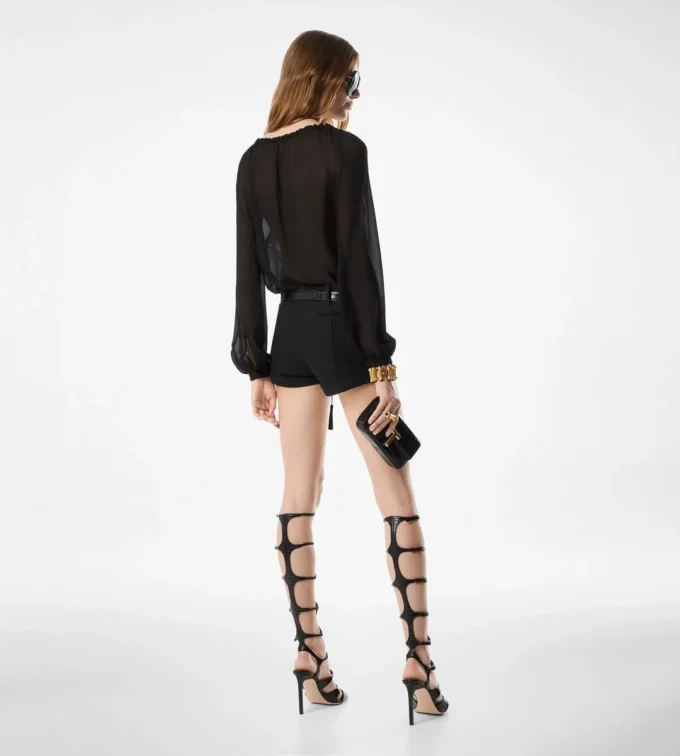 Camicetta in seta a maniche lunghe con coulisse