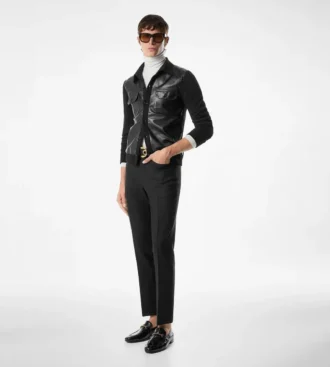 Camicia con davanti in pelle