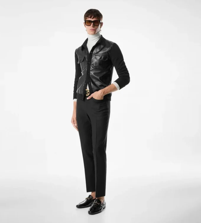 Camicia con davanti in pelle