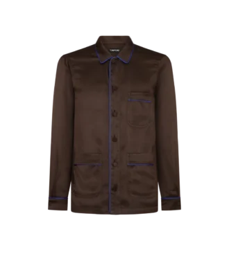 Camicia con piping in jacquard micro pois