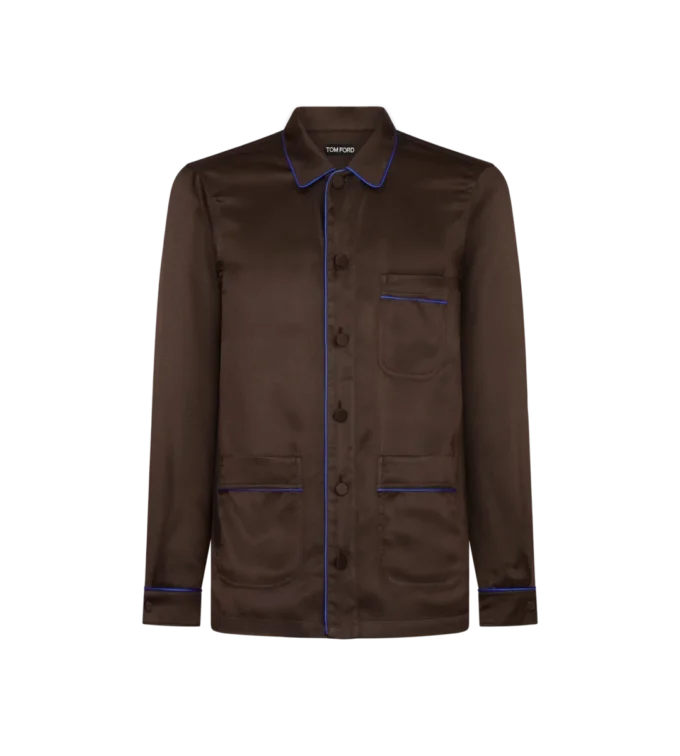 Camicia con piping in jacquard micro pois