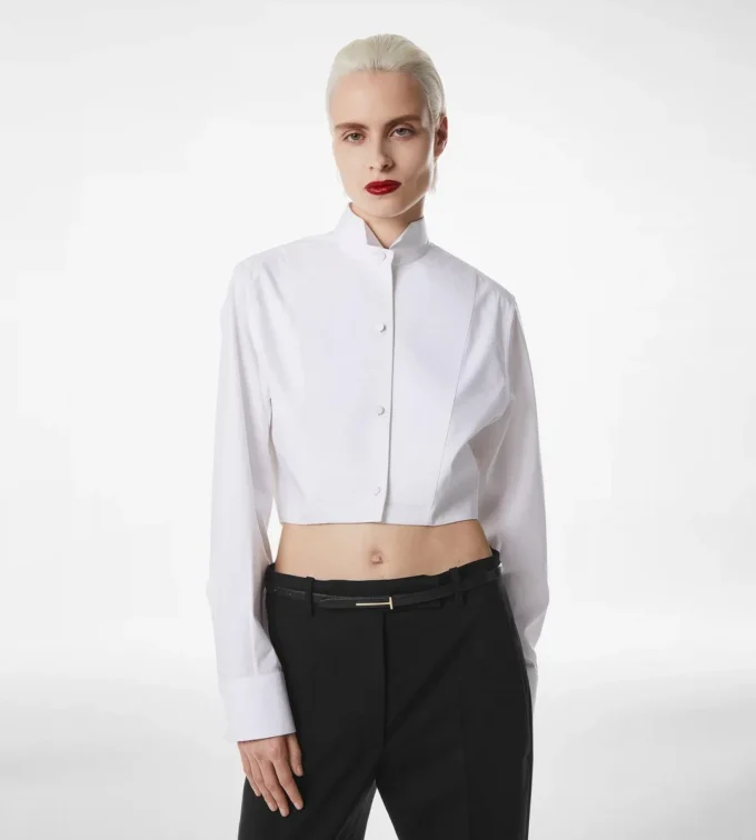 Camicia corta in popeline misto cotone e seta