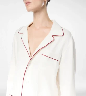 Camicia da notte in twill di seta con bordino e logo TF ricamato tono su tono