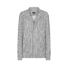 Camicia da pigiama in seta a righe con bordino e logo TF ricamato tono su tono