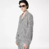 Camicia da pigiama in seta a righe con bordino e logo TF ricamato tono su tono