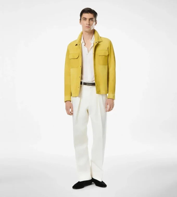 Camicia esterna in pelle scamosciata spazzolata