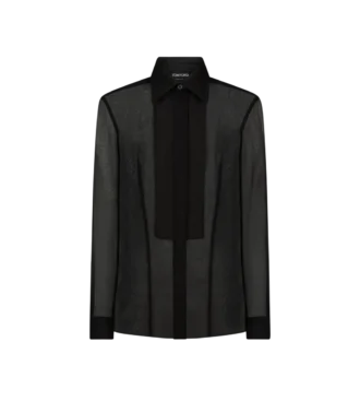 Camicia in chiffon di seta con plastron