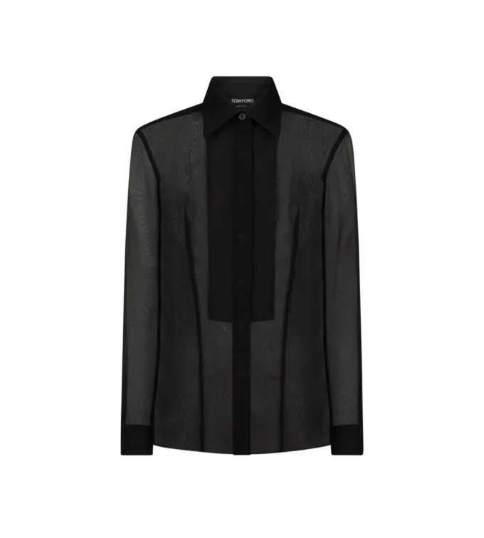 Camicia in chiffon di seta con plastron