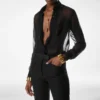 Camicia in chiffon di seta con plastron