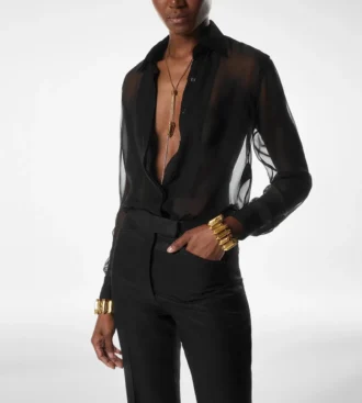 Camicia in chiffon di seta con plastron
