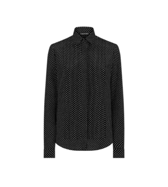 Camicia in crêpe de chine di seta a pois con plastron plissettato