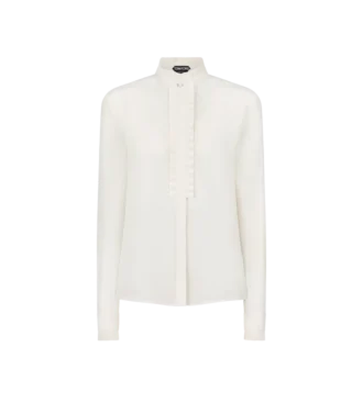 Camicia in crêpe de chine di seta con dettagli plissettati