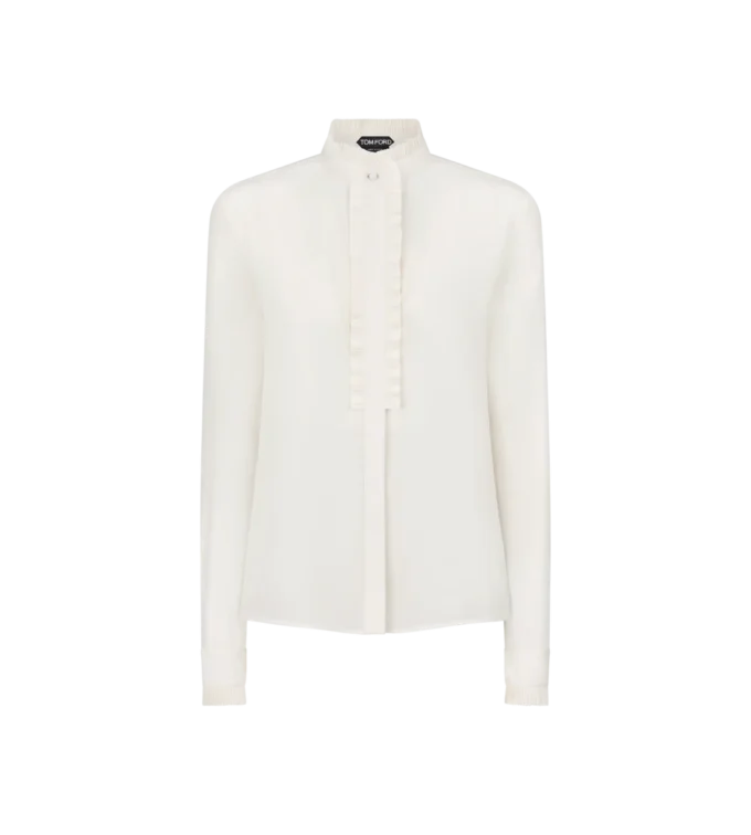 Camicia in crêpe de chine di seta con dettagli plissettati Camicia in crêpe de chine di seta con dettagli plissettati