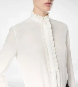 Camicia in crêpe de chine di seta con dettagli plissettati