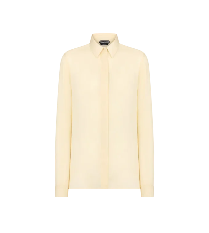 Camicia in georgette di seta lavata con logo TF ricamato tono su tono