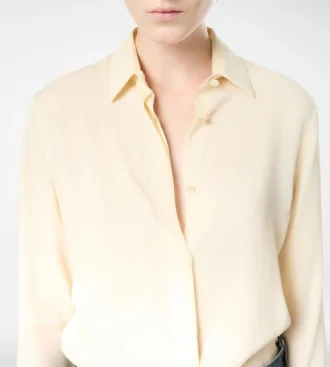 Camicia in georgette di seta lavata con logo TF ricamato tono su tono