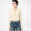 Camicia in georgette di seta lavata con logo TF ricamato tono su tono