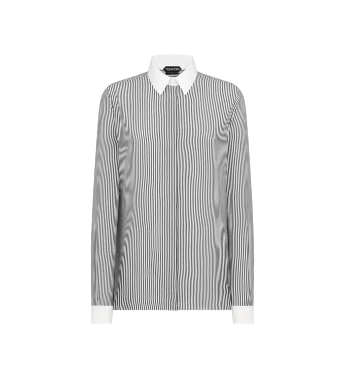 Camicia in seta a righe con dettagli a contrasto Camicia in seta a righe con dettagli a contrasto
