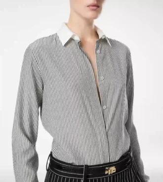 Camicia in seta a righe con dettagli a contrasto