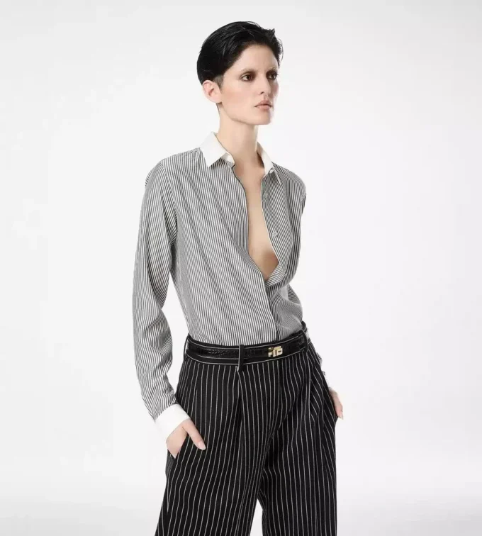 Camicia in seta a righe con dettagli a contrasto Camicia in seta a righe con dettagli a contrasto