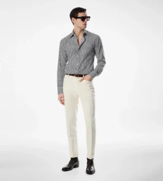 Camicia slim fit in cotone e seta a righe