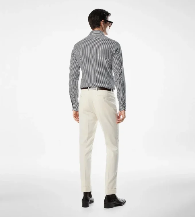 Camicia slim fit in cotone e seta a righe