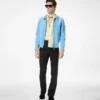 Blouson con collo in pelle scamosciata di cashmere