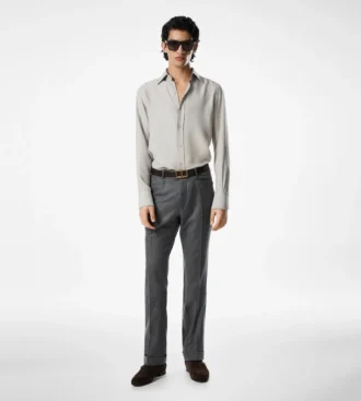 Camicia slim fit in twill lavato