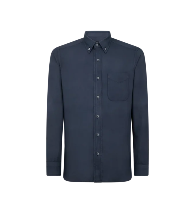 Camicia slim fit in twill leggero di cashmere