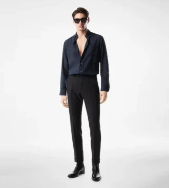 Camicia slim fit in twill leggero di cashmere