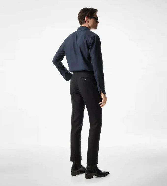 Camicia slim fit in twill leggero di cashmere