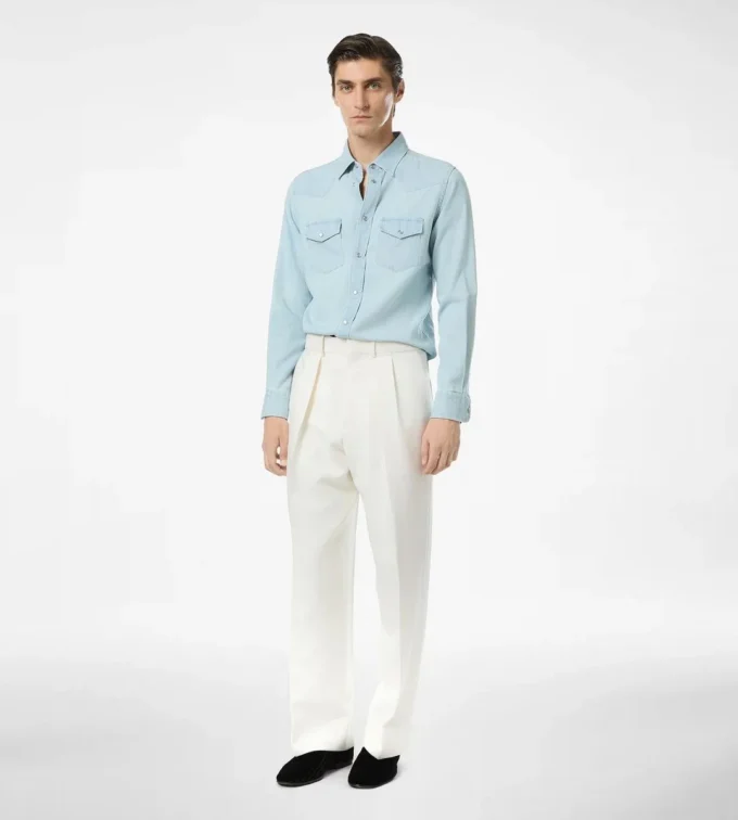 Camicia western in chambray denim
