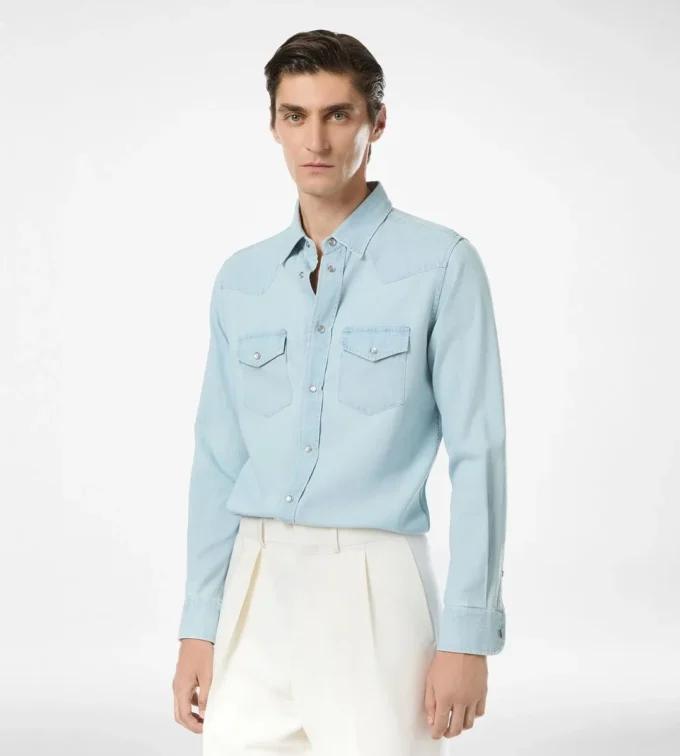 Camicia western in chambray denim