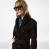 Cappotto doppiopetto in pelle scamosciata con cintura Cappotto doppiopetto in pelle scamosciata con cintura