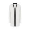 Cardigan aperto di media lunghezza in piqué di merino con rifiniture in raso