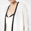 Cardigan aperto di media lunghezza in piqué di merino con rifiniture in raso