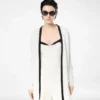 Cardigan aperto di media lunghezza in piqué di merino con rifiniture in raso