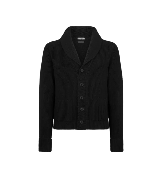 Cardigan con collo a scialle in cashmere