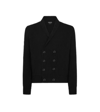 Cardigan con collo a scialle in lana e seta