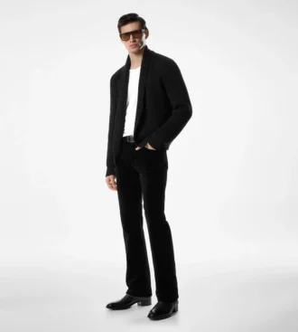 Cardigan con collo a scialle in lana e seta