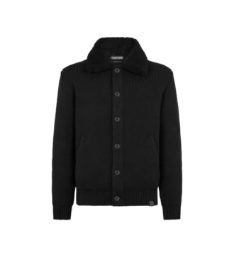 Cardigan in cashmere con collo in shearling