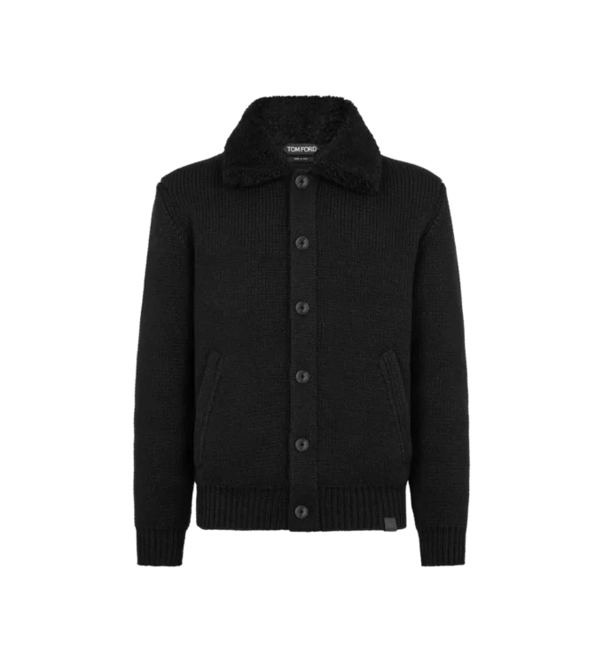 Cardigan in cashmere con collo in shearling Cardigan in cashmere con collo in shearling
