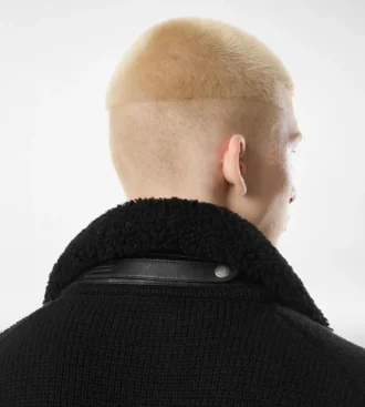 Cardigan in cashmere con collo in shearling