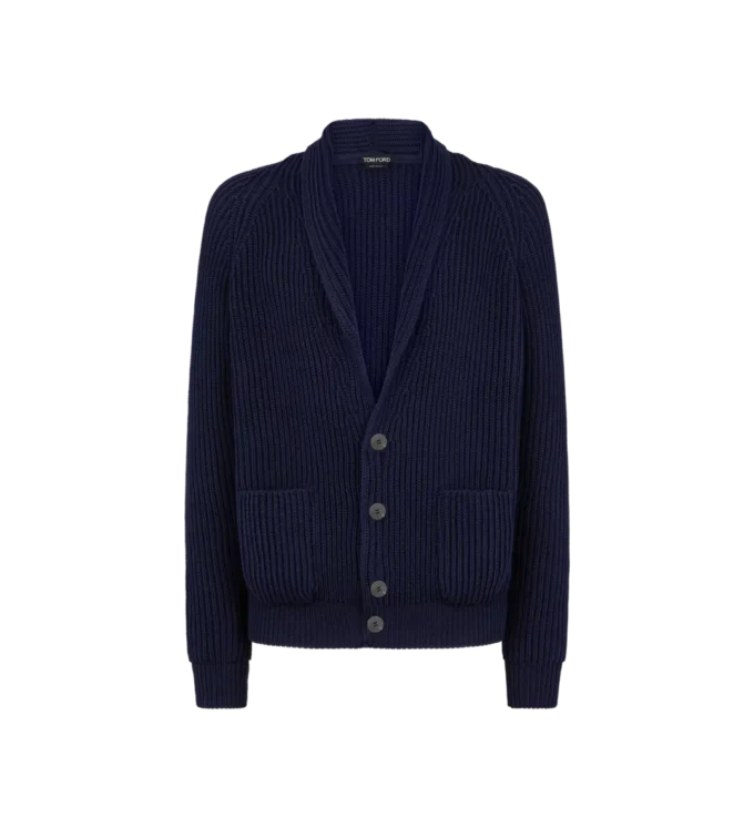 Cardigan in cotone e seta con collo a scialle