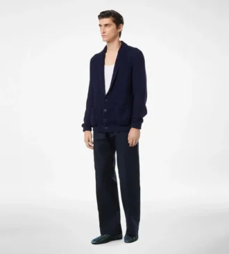 Cardigan in cotone e seta con collo a scialle