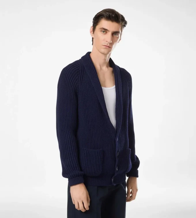 Cardigan in cotone e seta con collo a scialle
