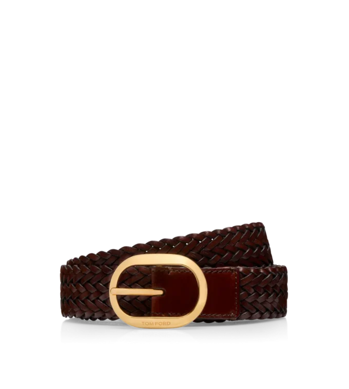 Cintura ovale in pelle intrecciata
