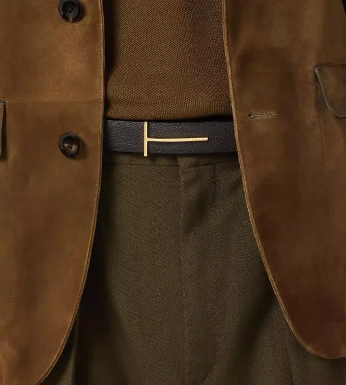 Cintura reversibile slim in pelle martellata