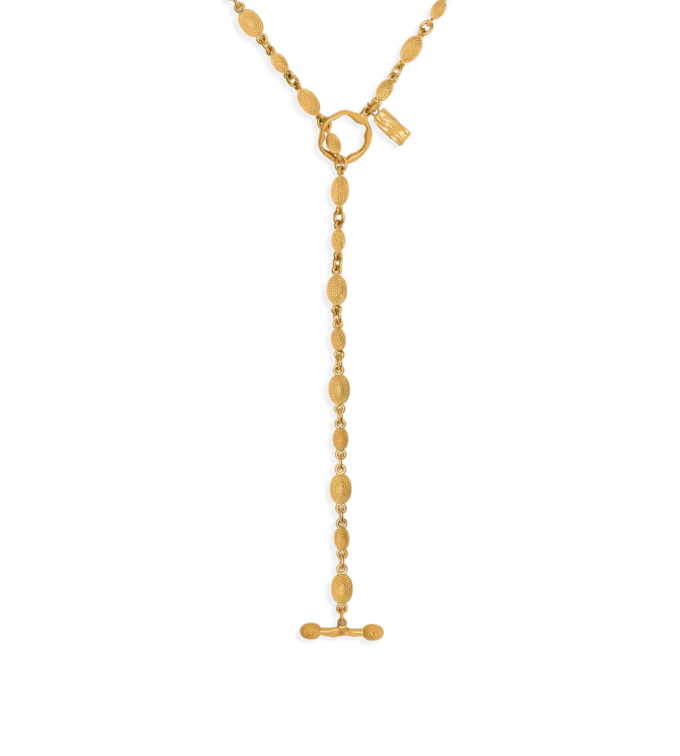 Collana Grace Lariat in ottone dorato vintage