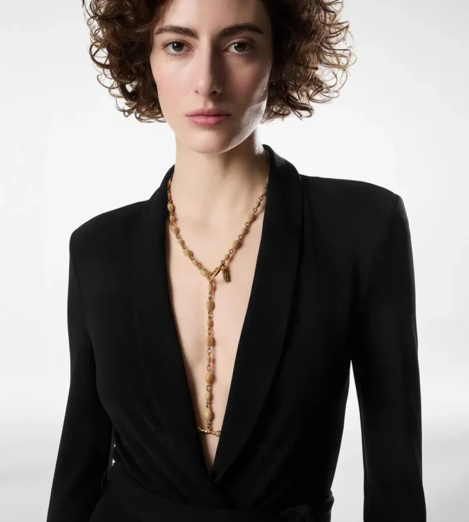 Collana Grace Lariat in ottone dorato vintage